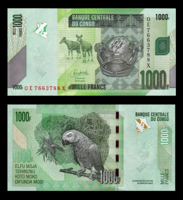CONGO █ bancnota █ 1000 Francs █ 2022 █ P-101d █ UNC █ foto
