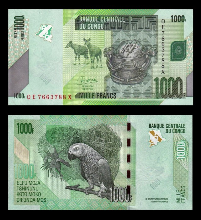 CONGO █ bancnota █ 1000 Francs █ 2022 █ P-101d █ UNC █