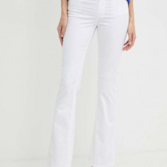 Armani Exchange pantaloni femei, culoarea alb, evazati, high waist