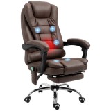 Vinsetto Fotoliu de birou director cu masaj, &icirc;ncălzire, &icirc;nălțime reglabilă, spătar reglabil, țesătură microfibră marron | Aosom Romania