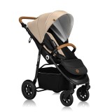 Carucior sport Lionelo Natt, Beige Sand, 0-22 kg, capotina XXL, roti gonflabile