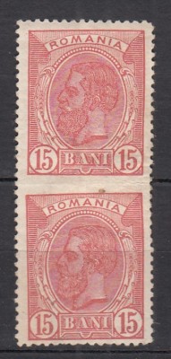 ROMANIA 1898 LP 51f REGELE CAROL I SPIC DE GRAU FILIGRAN PR PERECHE 15 BANI ROSU EROARE NEDANTELAT ORIZONTAL GUMA ORIGINALA SARNIERA foto