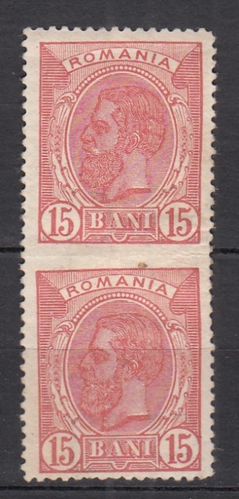 ROMANIA 1898 LP 51f REGELE CAROL I SPIC DE GRAU FILIGRAN PR PERECHE 15 BANI ROSU EROARE NEDANTELAT ORIZONTAL GUMA ORIGINALA SARNIERA