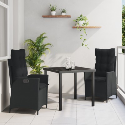 Gossi set de 3 piese pentru dining in gradina cu perne negru ratan polimer foto