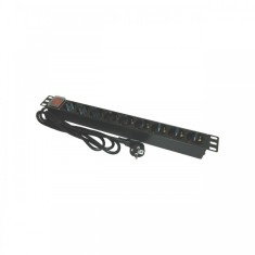 Bara alimentare aluminiu / PDU, 19 inch, 9 prize Schuko + switch, 16A, 3500W, 3x1.5, 2m - EMTEX &amp;quot;PDU9K&amp;quot; (timbru verde 2 lei) foto