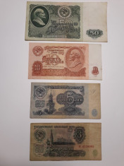 BANCNOTE RUSIA / URSS -3 RUBLE 1961 -5 RUBLE 1961 -10 RUBLE 1961 -50 RUBLE 1961 foto