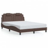 VidaXL Cadru de pat cu lumini LED, maro, 140x200 cm, piele ecologică