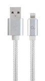 CABLU alimentare si date GEMBIRD, pt. smartphone, USB 2.0 (T) la Lightning (T), 1.8m, premium, conectori auriti, cablu cu impletire din bumbac, argint