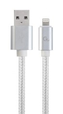 CABLU alimentare si date GEMBIRD, pt. smartphone, USB 2.0 (T) la Lightning (T), 1.8m, premium, conectori auriti, cablu cu impletire din bumbac, argint