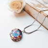 Colier Argintiu Inox cu Pandantiv Scoici Naturale Colorate Rotund, 40cm + 5cm Extensie. Bijuterie Unicat