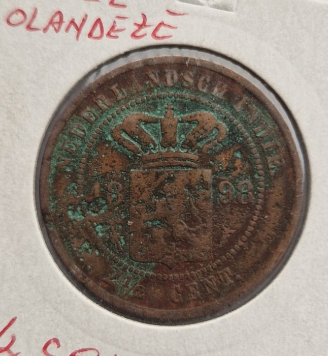 Indiile Olandeze de Est 2 1/2 Cents 1898 moneda cupru km # 308