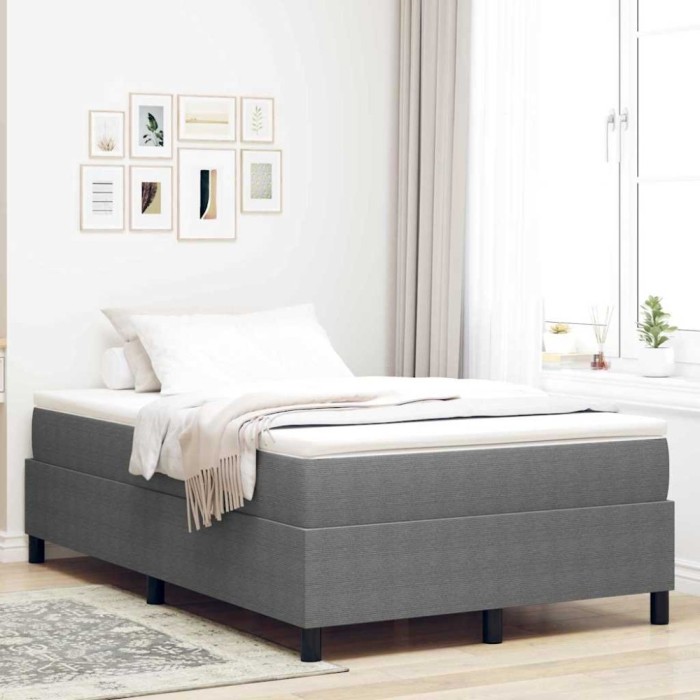 Pat Box Spring cu Saltea &icirc;n Gri Deschis, Mic Dublu, Fabrică din Corduroy