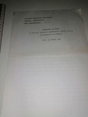 BROSURA CONFERINTA DE PRESA CU OCAZIA DEPUNERII CANDIDADURII EMIL CONSTANTINESCU foto