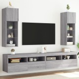 vidaXL Comode TV cu lumini LED, 2 buc., gri sonoma, 30,5x30x90 cm