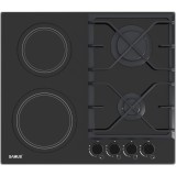 Plita incorporabila mixta Samus PSVG-622BG1, 2 arzatoare pe gaz, 2 arzatoare electrice, Latime 60 cm, Gratare fonta, Panou de control frontal, Aprinde