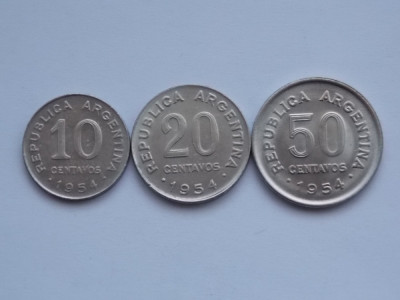 LOT 3 MONEDE 10,20,50 CENTAVOS 1954 ARGENTINA foto