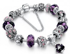 BRATARA DAMA PANDORA ROYALE LUX ELEGANTA CHARM SILVER&amp;amp;VELVET-MODEL 2020-13 CHARM foto