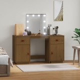 Set de masă de toaletă cu LED, maro miere, lemn masiv de pin