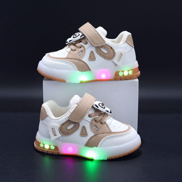 Adidasi crem cu alb cu luminite - Panda (Marime Disponibila: Marimea 29)