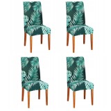Set 4 huse pentru scaun, marime universala, poliester si spandex, verde cu model floral Household NewTrend