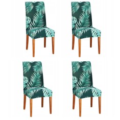 Set 4 huse pentru scaun, marime universala, poliester si spandex, verde cu model floral Household NewTrend