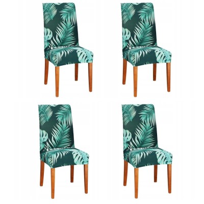 Set 4 huse pentru scaun, marime universala, poliester si spandex, verde cu model floral Household NewTrend foto