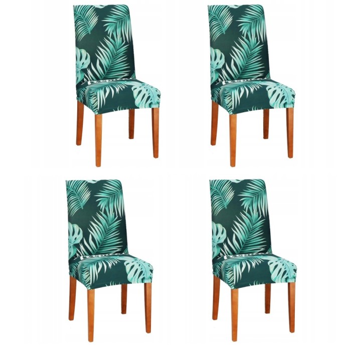 Set 4 huse pentru scaun, marime universala, poliester si spandex, verde cu model floral Household NewTrend