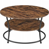 Masa pentru sufragerie/living, Artool, rotunda, pal, metal, cu raft depozitare, maro rustic si negru, 80x45 cm