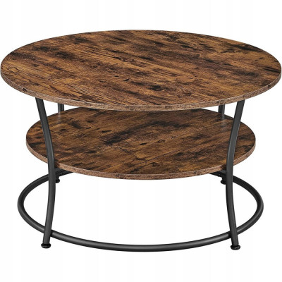 Masa pentru sufragerie/living, Artool, rotunda, pal, metal, cu raft depozitare, maro rustic si negru, 80x45 cm foto
