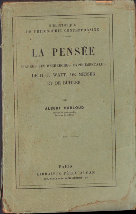 HST C2160 La pensee d&#039;apres les recherches experimentales de HJ Watt de Messer