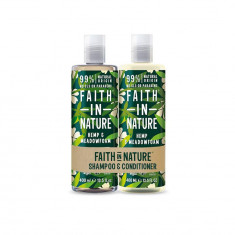 Set Sampon si Balsam cu Canepa si Floare de Ou pentru Par Normal sau Uscat 2 x 400 mililitri Faith In Nature