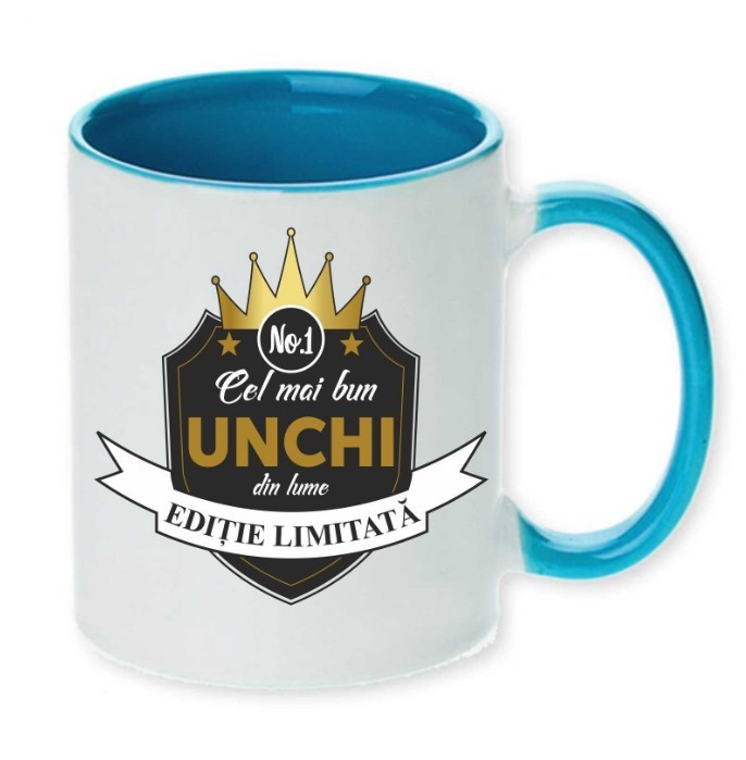 Cana maner albastru personalizata &quot;Cel mai bun UNCHI&quot;, INOVATIX&reg;. 330ml