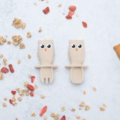 Set tacamuri din silicon, appekids, owl - bubble beige foto