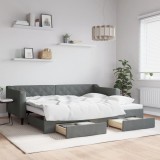 vidaXL Pat de zi cu extensie și sertare, gri &icirc;nchis, 90x200 cm textil