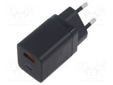 Alimentator BASEUS 30W 5-20V DC USB C și USB A negru plug-in