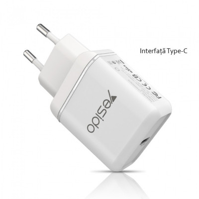 Incarcator priza 18W,incarcare rapida 3.0, 1x USB - C - Alb foto