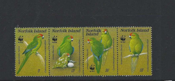 NORFOLK ISLANDS 1987 WWF FAUNA PROTEJATA PASARI PAPAGALI COTA MICHEL 25 EURO