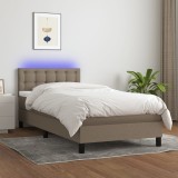 vidaXL Pat cu arcuri, saltea și LED, gri taupe, 90x190 cm, textil