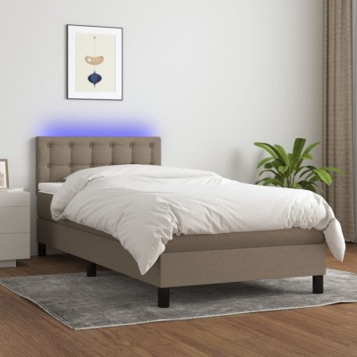 vidaXL Pat cu arcuri, saltea și LED, gri taupe, 90x190 cm, textil 3133441 foto