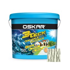 Tencuiala decorativa siliconica Oskar 3Teck, structurata, aspect scoarta de copac, alb fildes, exterior, 25 kg