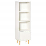 HOMCOM Biblioteca cu Rafturi pentru casa cu 3 Etajere si 1 Dulapior, Raft biblioteca din Lemn,40x30x129,5cm, Alb | Aosom Romania