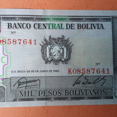 1000 Bolivianos anul 1982 Bancnota veche Bolivia