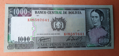 1000 Bolivianos anul 1982 Bancnota veche Bolivia foto