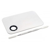 Set paleta machiaj pentru amestecat produse cosmetice cu spatula, 11,5 x 7,5 cm, otel inoxidabil, argintiu