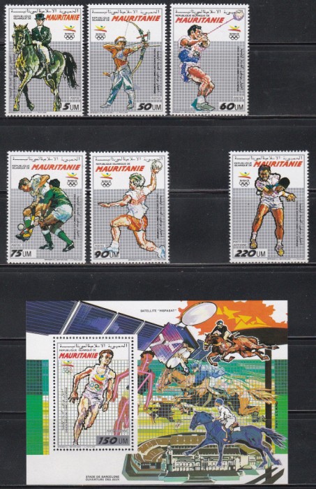 Mauritania 1990 - Jocurile Olimpice - Barcelona, Serie + PA + Colita, MNH