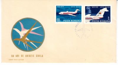 C12 - FDC Romania - 50 de ani de aviatie civila in Romania - LP722 - 1970 foto