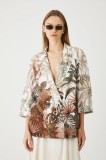 Medicine kimono din amestec de in femei, cu doua randuri de nasturi, neted