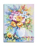 Tablou cu flori multicolore pictat manual, Poezie, 50x40cm ulei pe panza in cutit, Valentin Pop