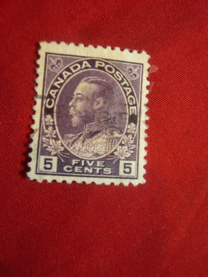Timbru Canada 1922 Rege George V 5C brun-violet ,stampilat foto