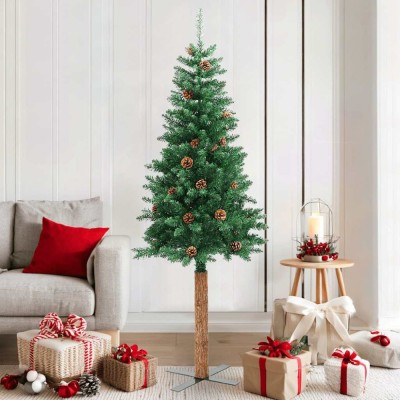 vidaXL Pom Crăciun artificial subțire lemn și conuri verde 180 cm PVC foto